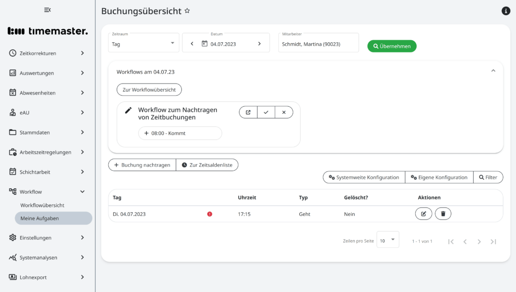 Nachtragen von beantragten Buchungskorrekturen über einen Workflow