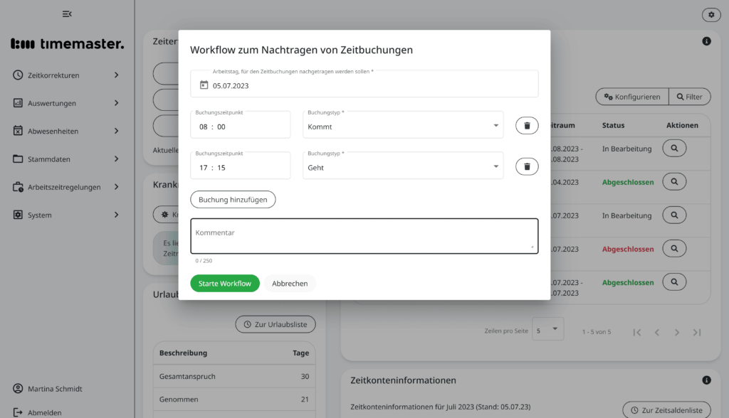 Beantragung von Buchungskorrekturen über einen Workflow realisieren
