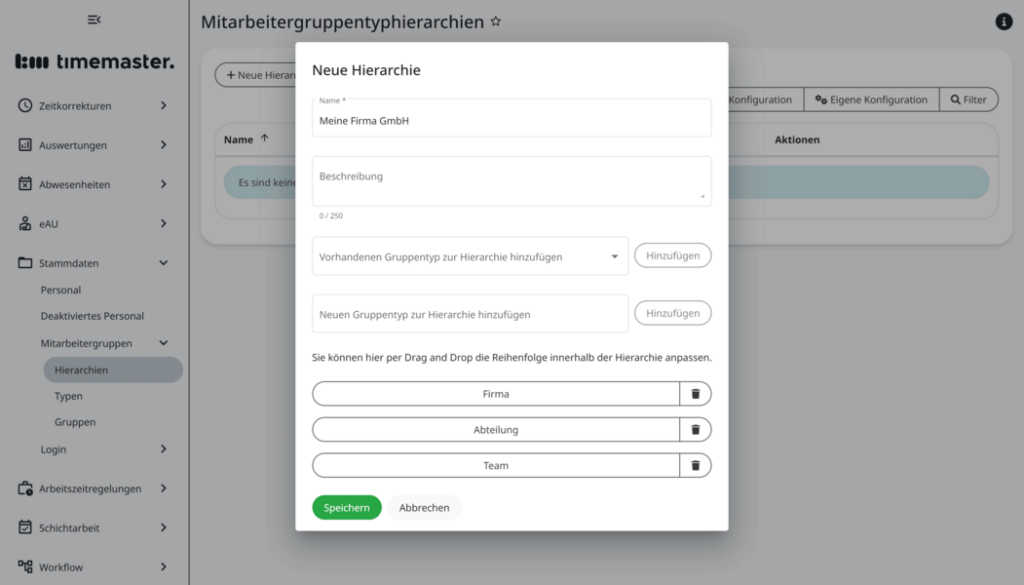 Einrichtung von Gruppentypen in Hierarchien
