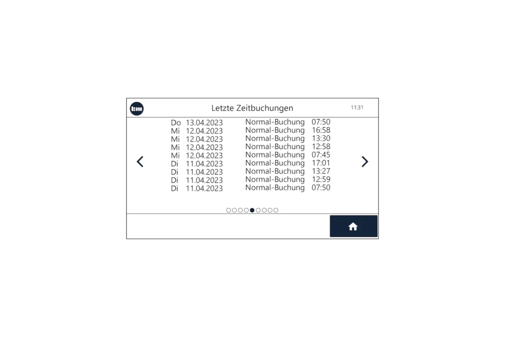 Abfrage der letzten Zeitbuchungen am Terminal plus7