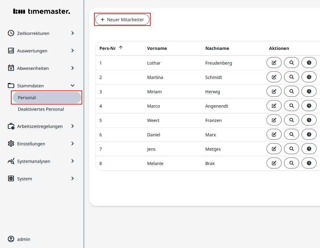 Anlegen von Personal in Timemaster