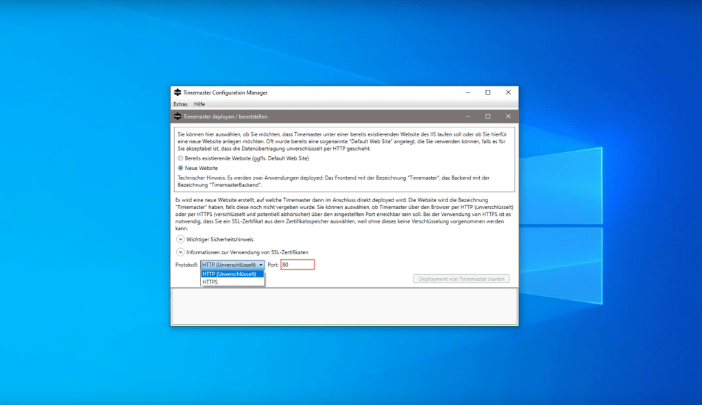 Eingabe des Ports beim Deployment