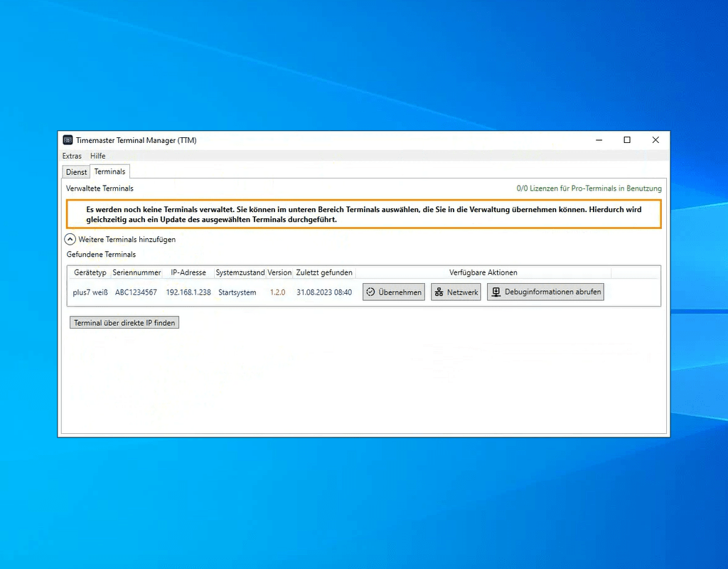 Suche nach einem Terminal im TTM