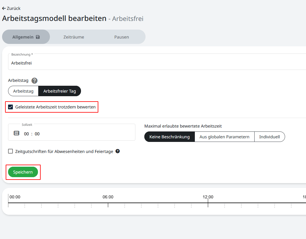 Aktivierung der Bewertung an arbeitsfreien Tagen
