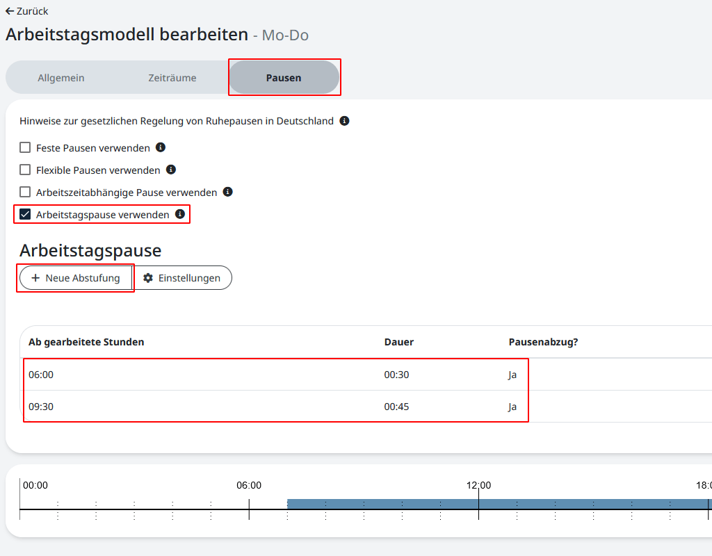 Konfiguration der Pausen
