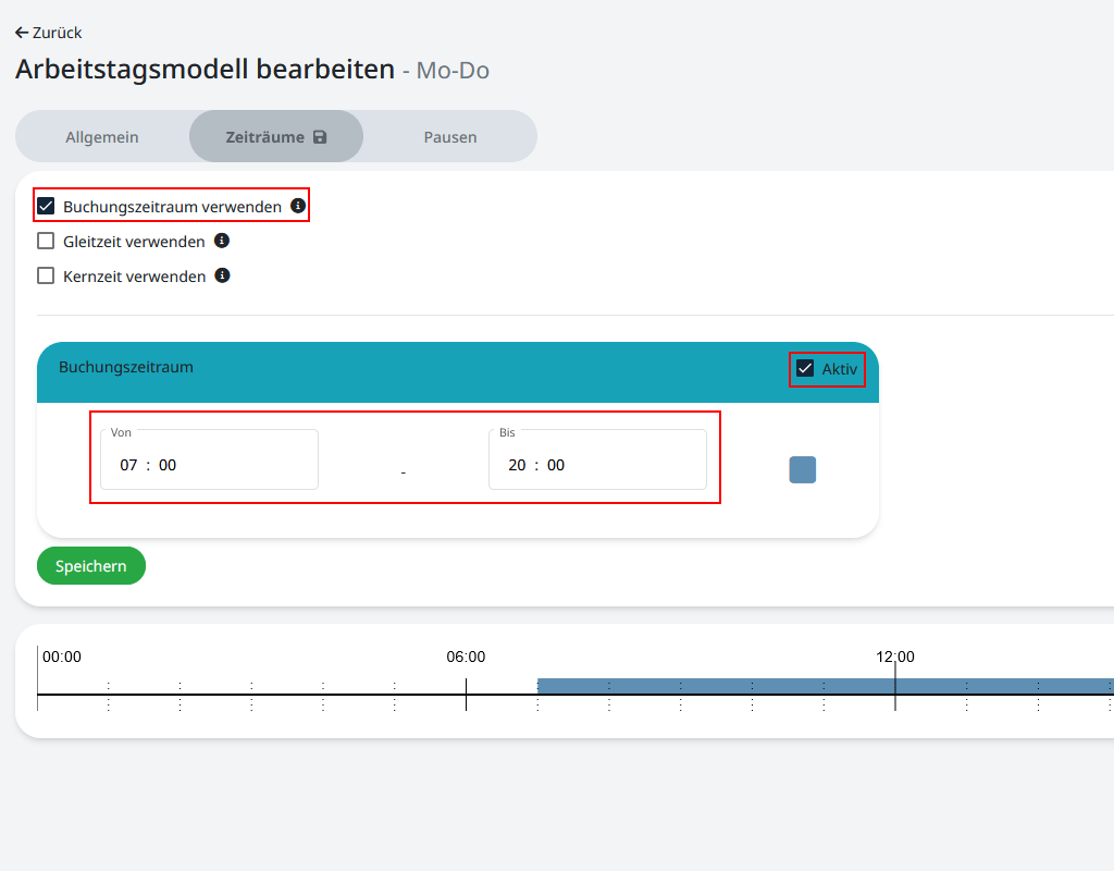 Hinterlegen eines Buchungszeitraumes