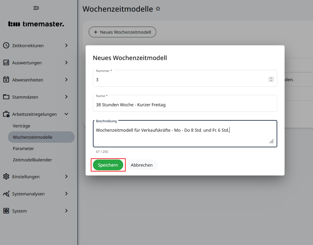 Anlegen eines neuen Wochenzeitmodells