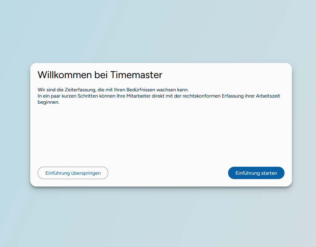 Ansicht des Onboarding Assistenten