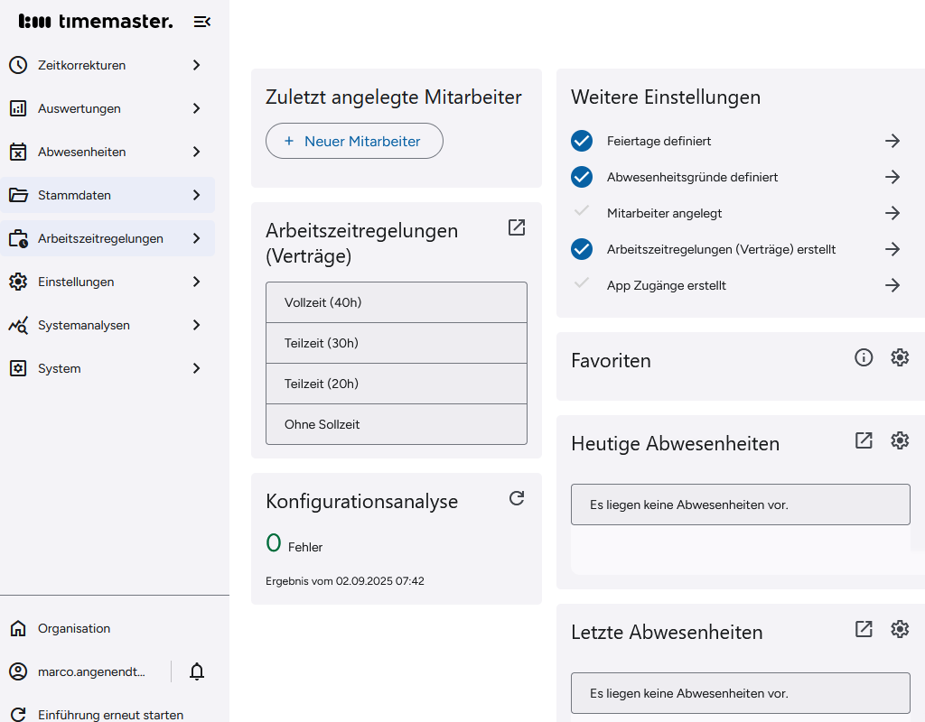 Ansicht des Dashboards