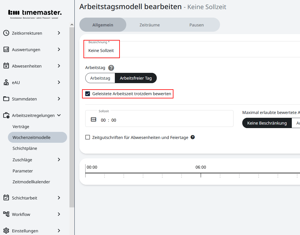 Konfiguration des Arbeitstagsmodells