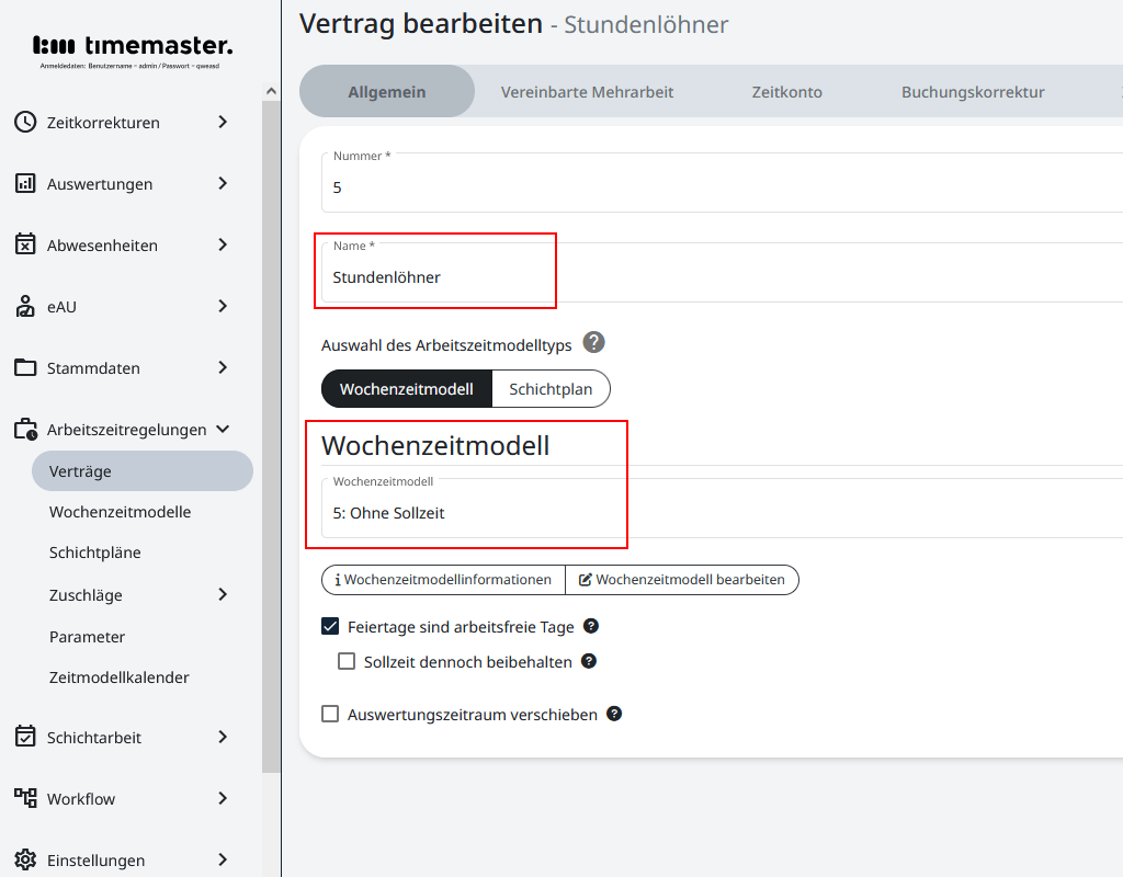 Erstellen eines Vertrages für Stundenlöhner
