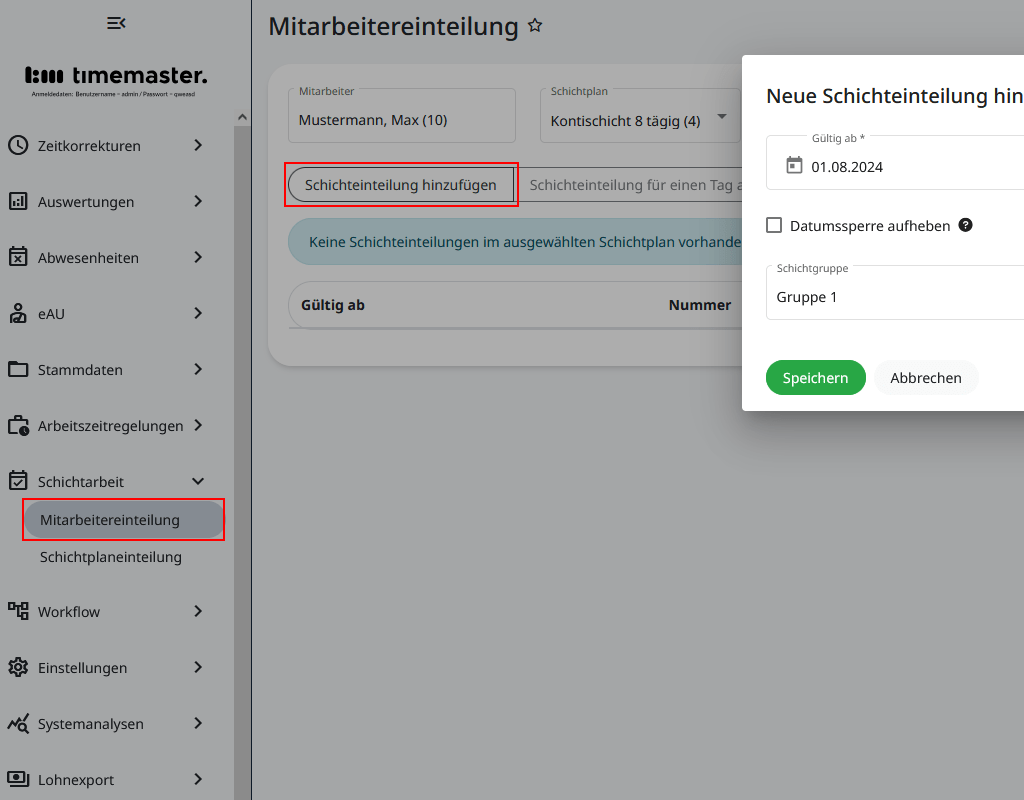 Zuweisung der Schichtgruppe