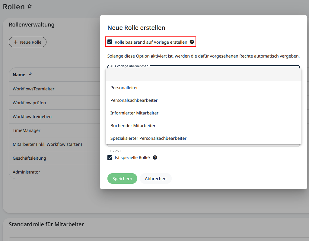 Einsicht in die vordefinierten Rollen