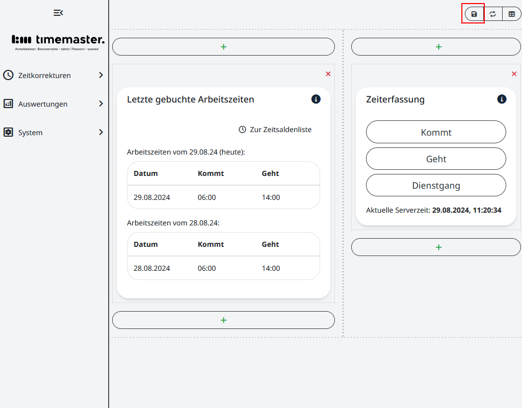 Speichern des Dashboards