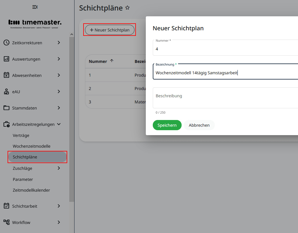Erstellen eines Schichtplans