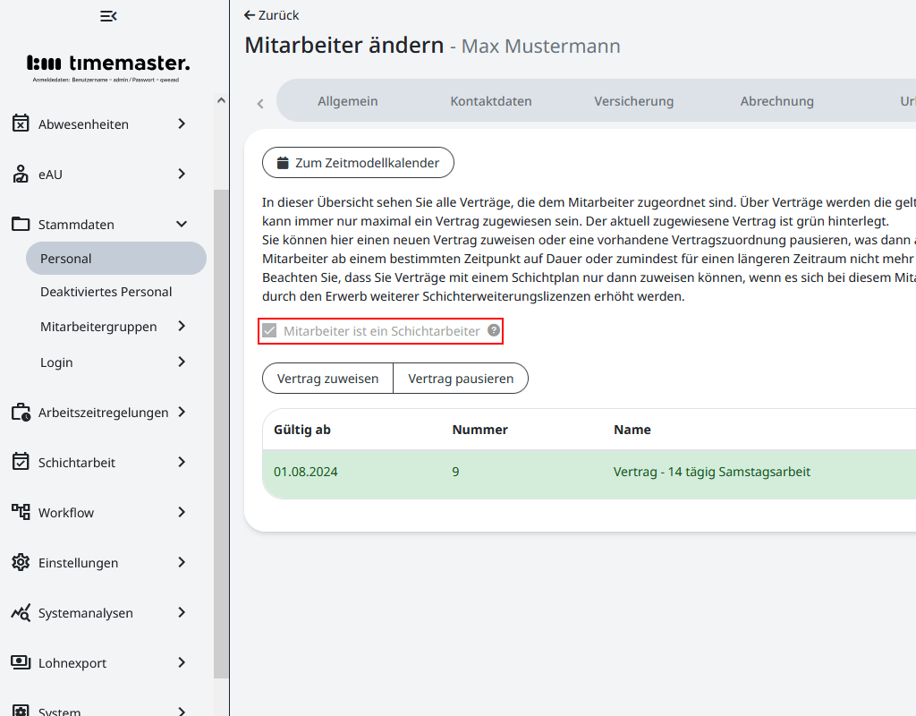 Vertragszuordnung zum Mitarbeiter