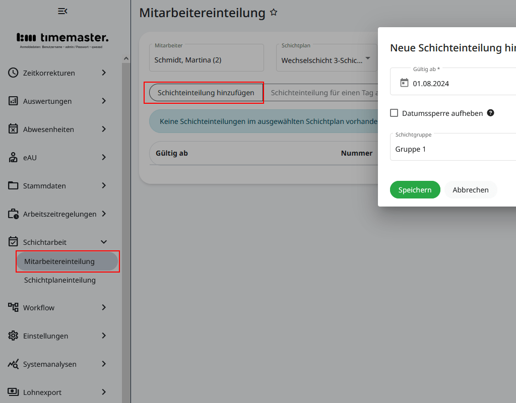 Zuordnung der Schichtgruppe