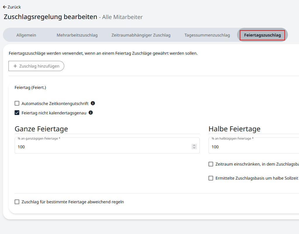 Einbindung eines Feiertagszuschlags innerhalb einer Regelung