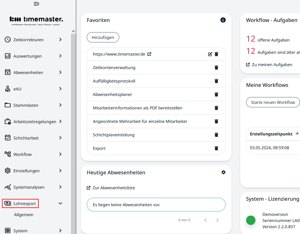Menüpunkt "Lohnexport"