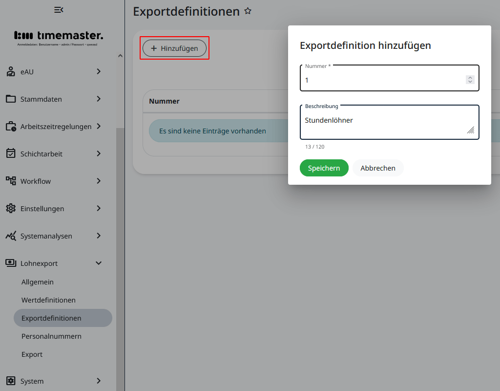 Erstellen einer Exportdefinition