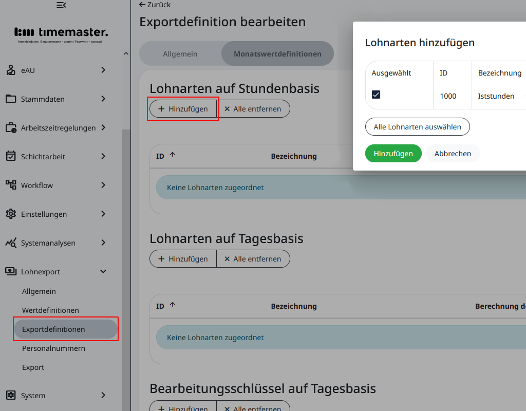 Konfiguration der Exportdefinition