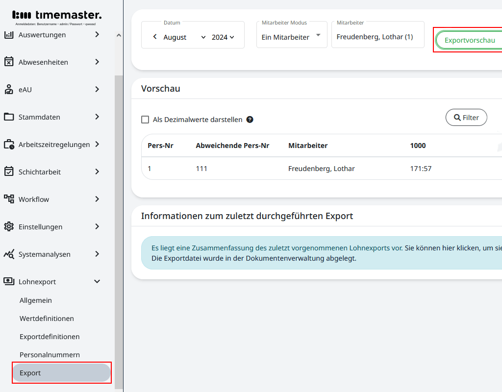 Vorschau des Lohnexports