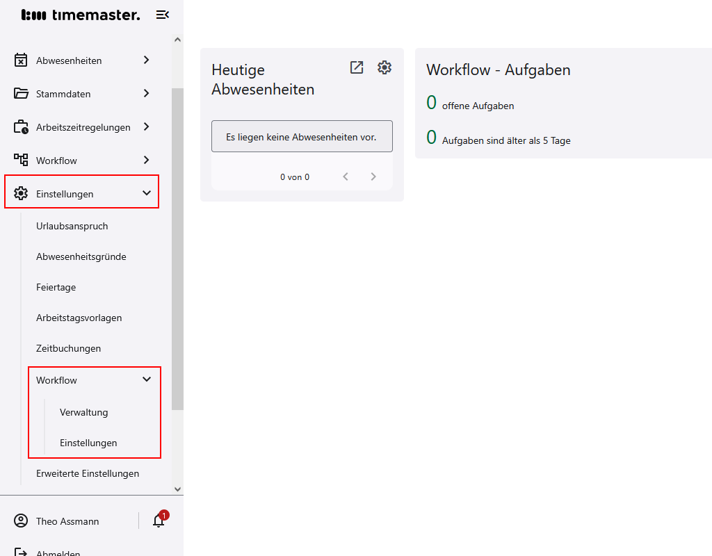 Einsicht in den Menüpunkt der Workflow-Funktion
