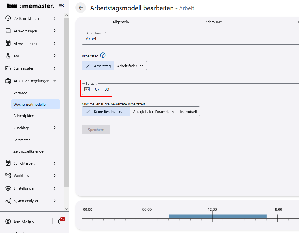 Anpassung des Arbeitstagsmodells