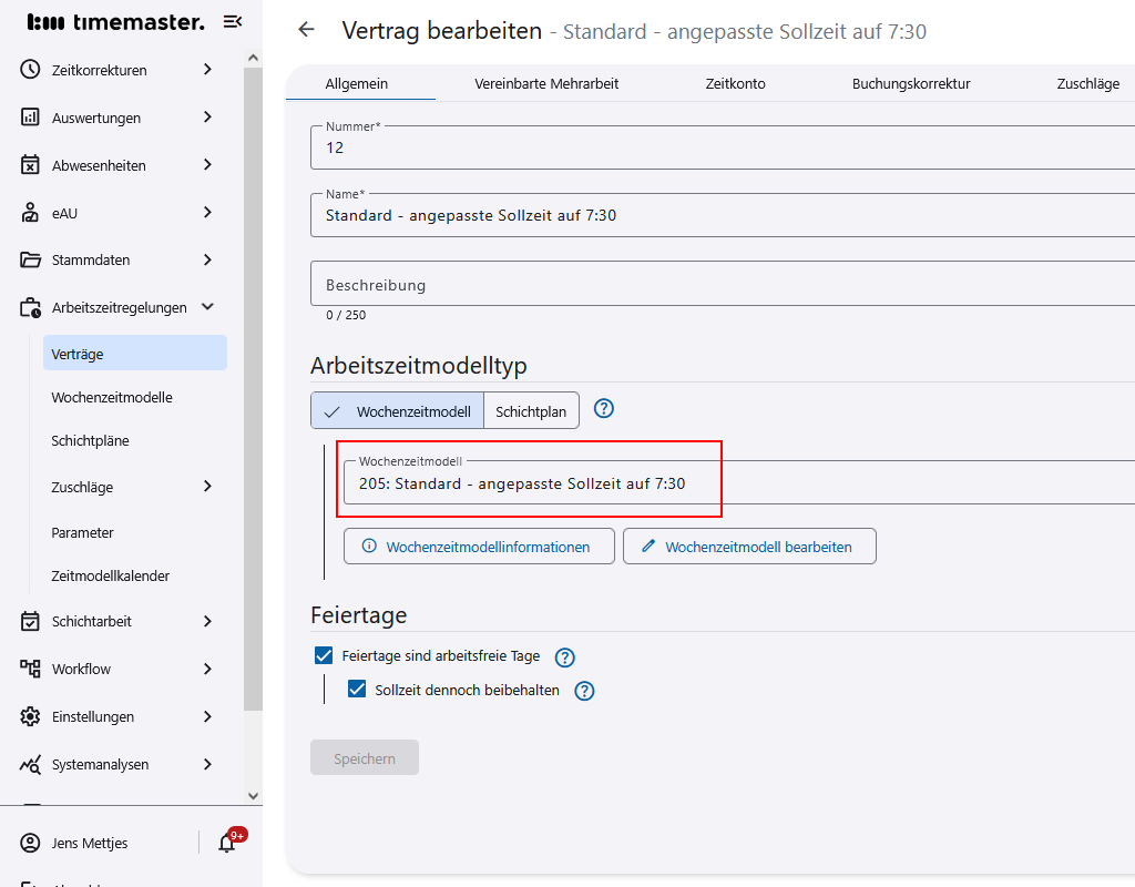 Hinzufügen des Wochenzeitmodells