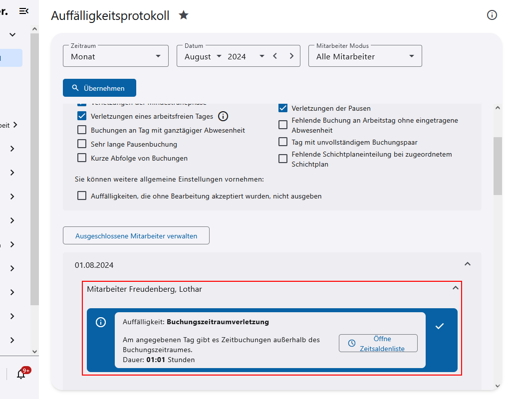 Einsicht einer Verletzung des Buchungszeitraums