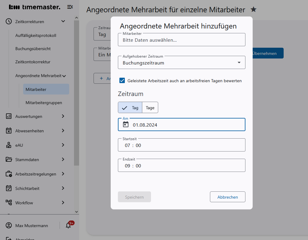 Eintragung der angeordneten Mehrarbeit