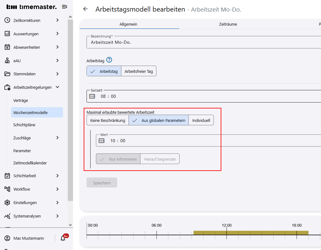 Bewertung der maximalen Tagessumme