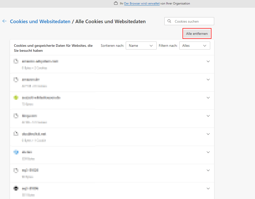 Löschen der Cookies und Website-Daten