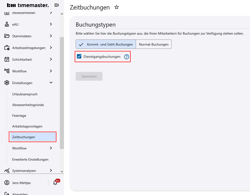 Deaktivieren der Dienstgang-Funktion