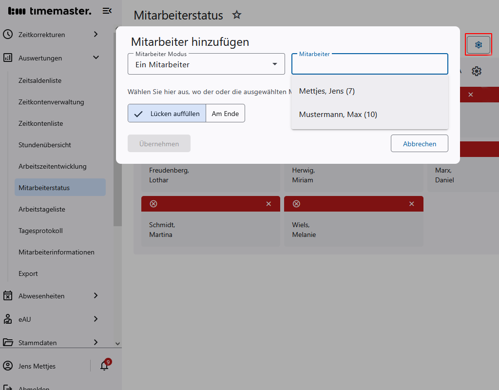 Hinzufügen von Mitarbeitern zum Mitarbeiterstatus