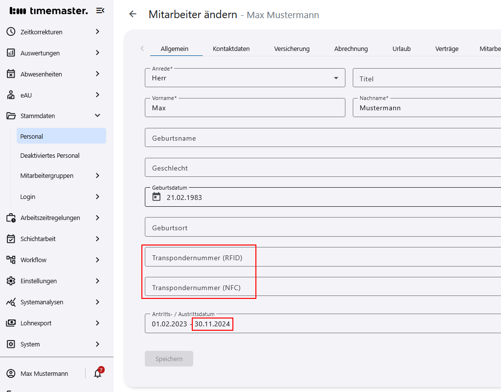 Eintragung eines Austrittsdatums