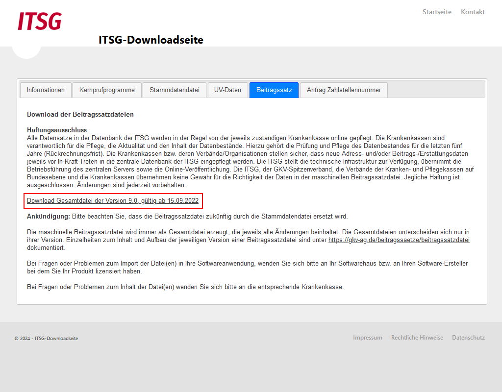 Überblick der ITSG-Downloadseite