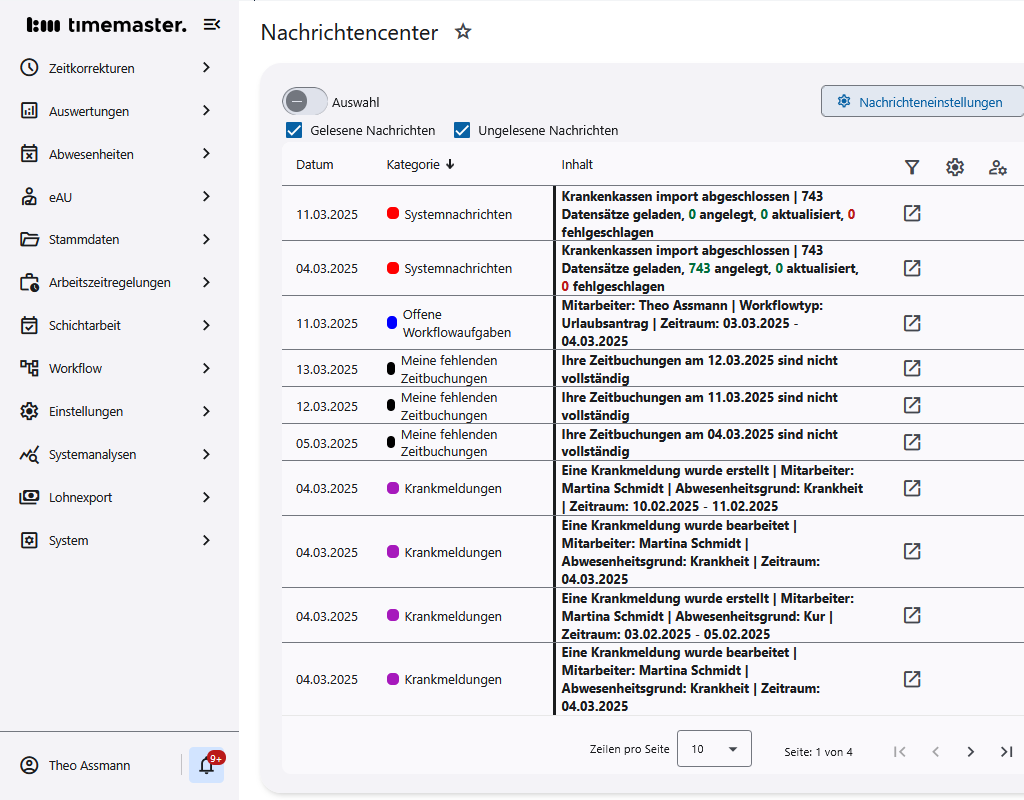 Einsicht in das Nachrichtencenter