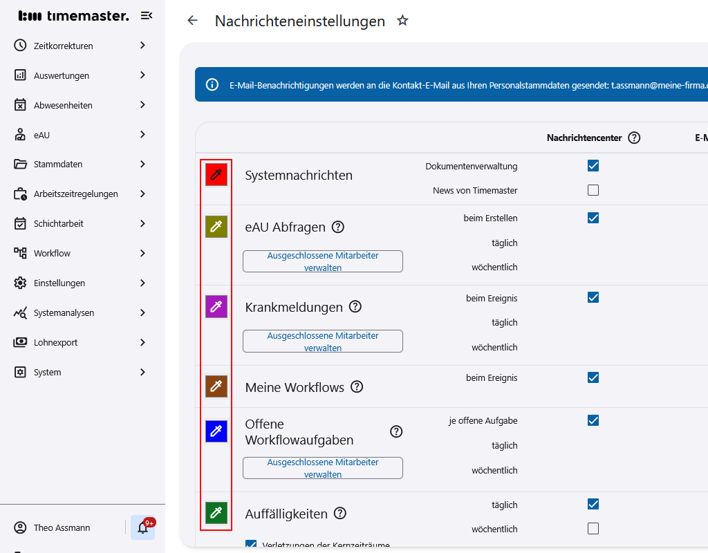 Farbanpassung verschiedener Benachrichtigungen