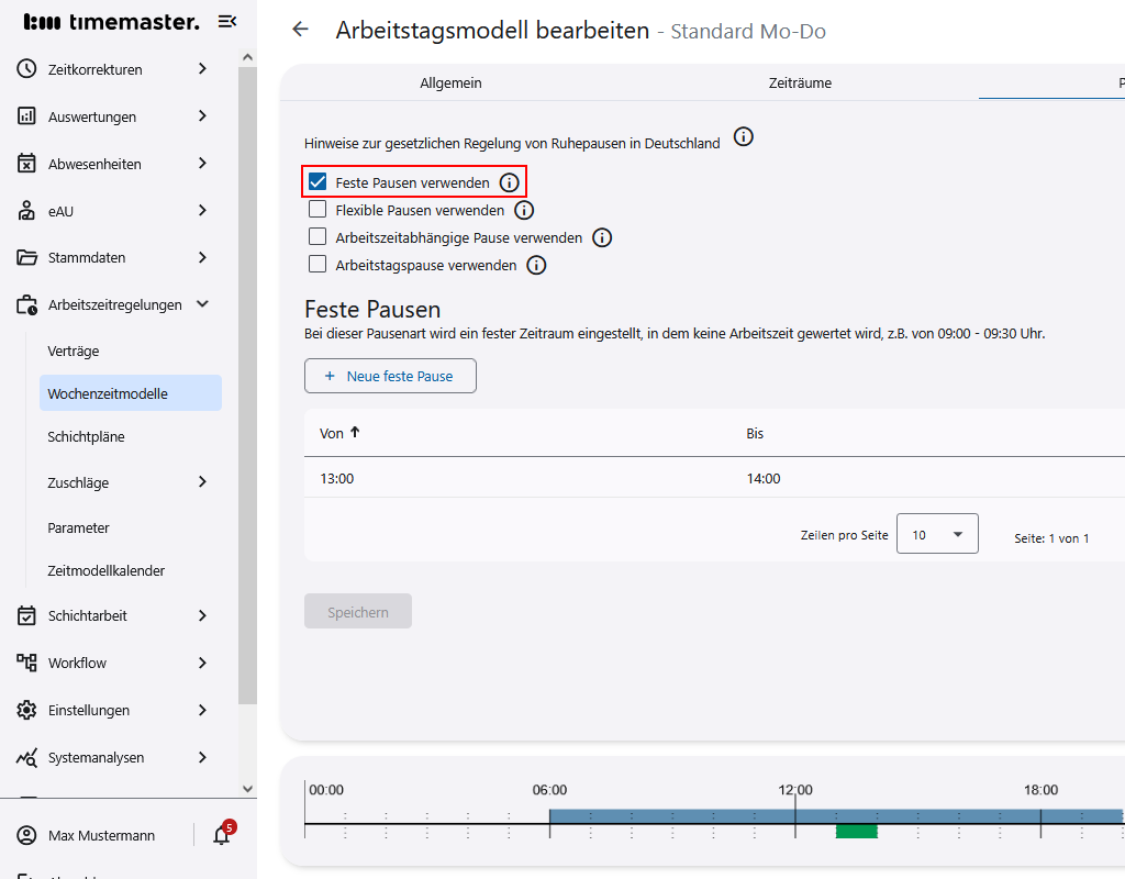Konfiguration der festen Pause