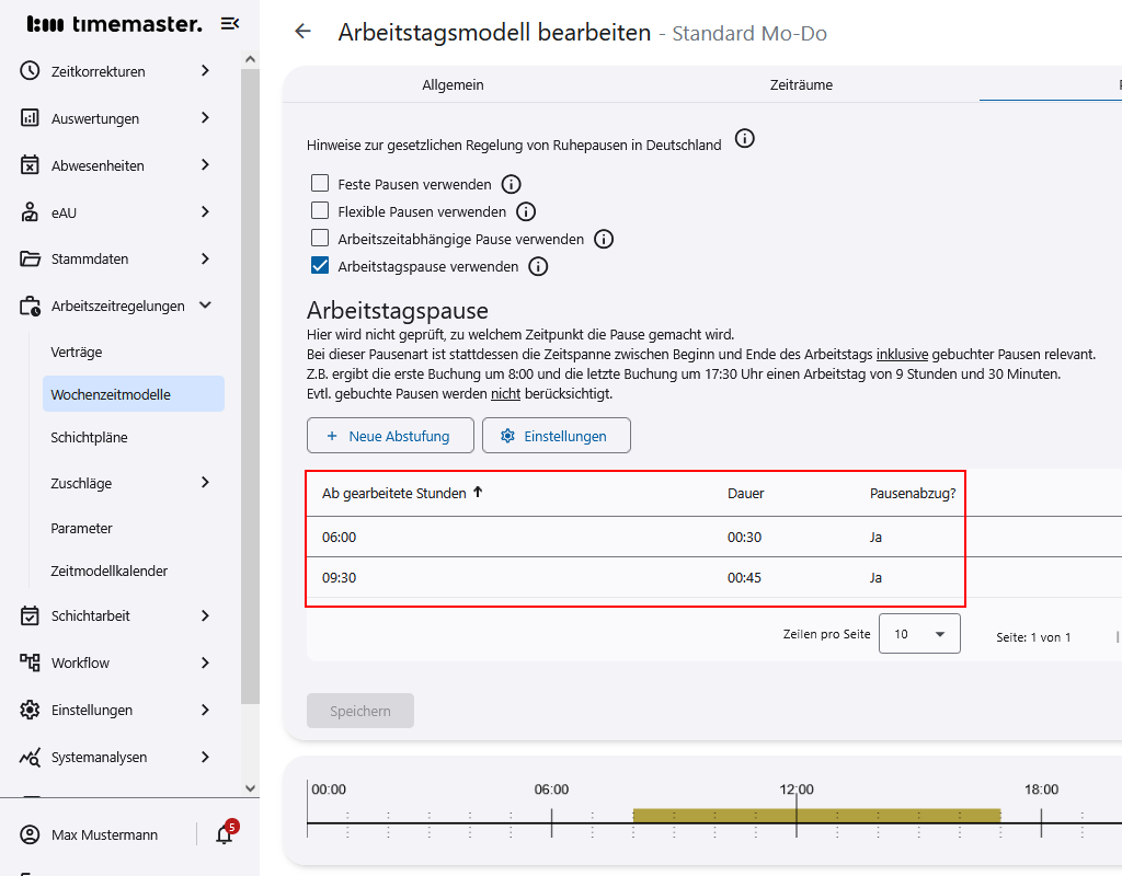 Konfiguration eines regulären Pausenabzugs