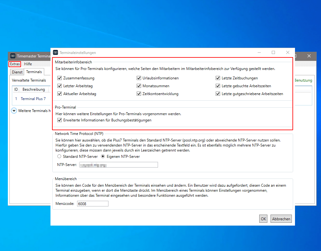 Erweiterte Konfiguration im Timemaster Terminal Manager