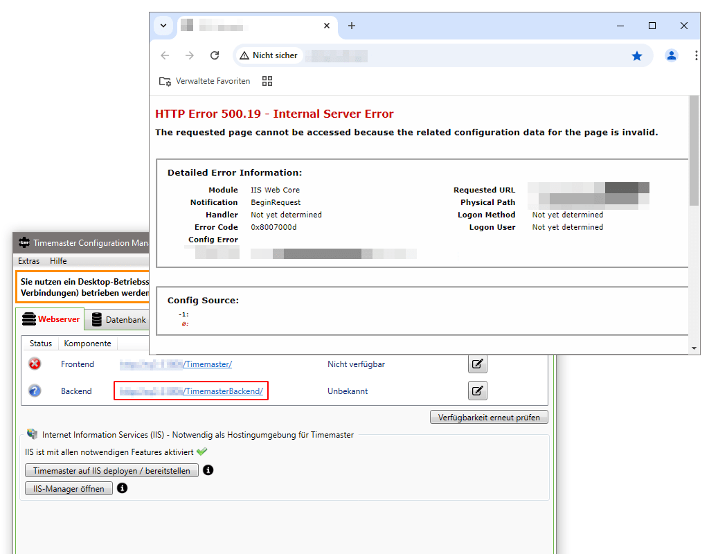 Fehleranalyse anhand des Aufrufens der Backend-URL