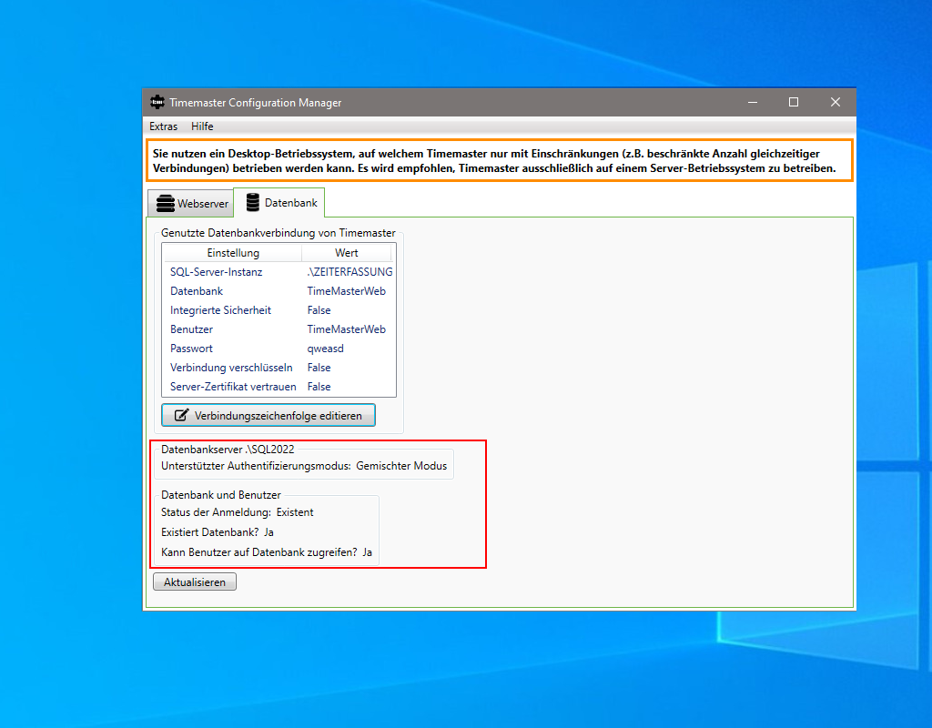 Prüfung der SQL Datenbank im Configuration Manager