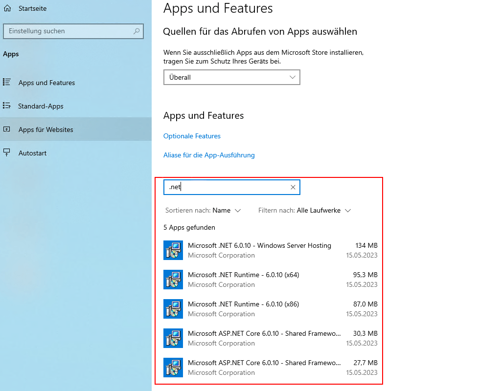 Prüfung des installierten .NET-Frameworks