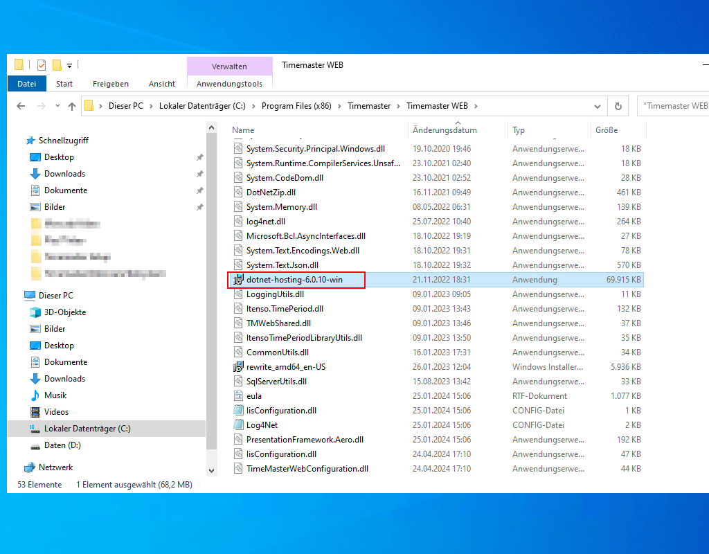 Installationsdatei der .NET-Hosting 6.0.10