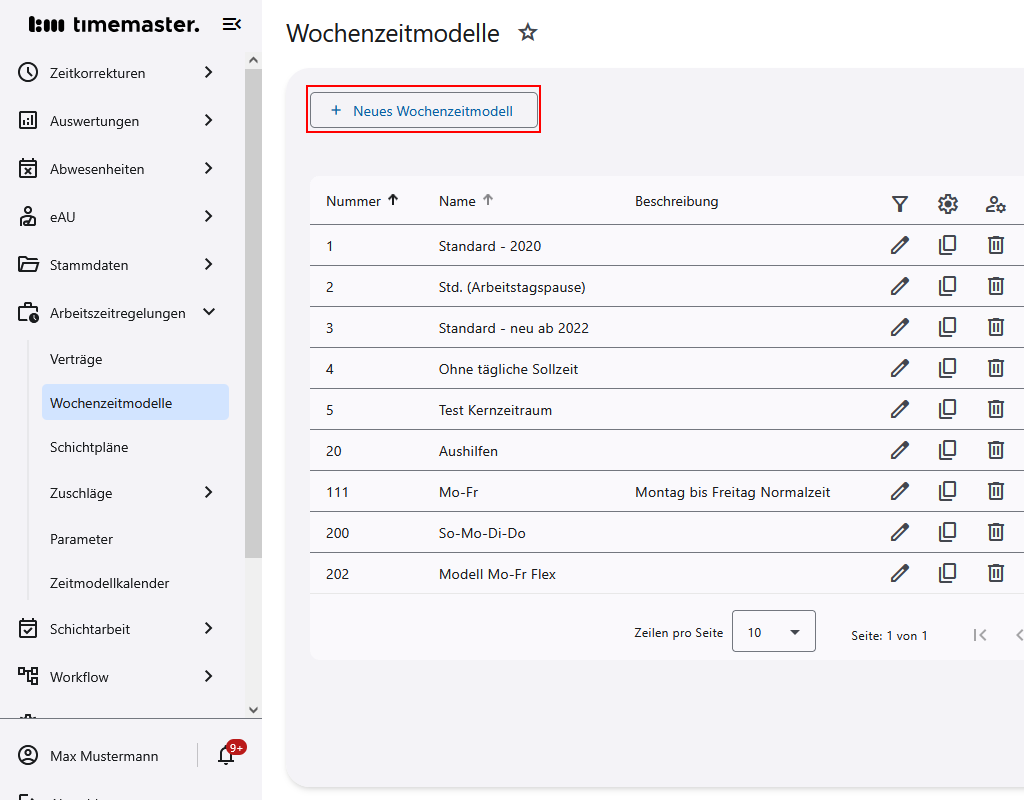 Anlegen eines Wochenzeitmodells