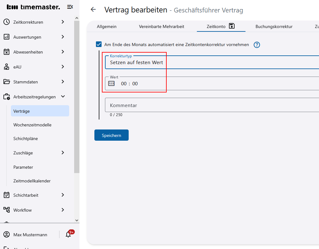 Konfiguration der Kontokorrektur