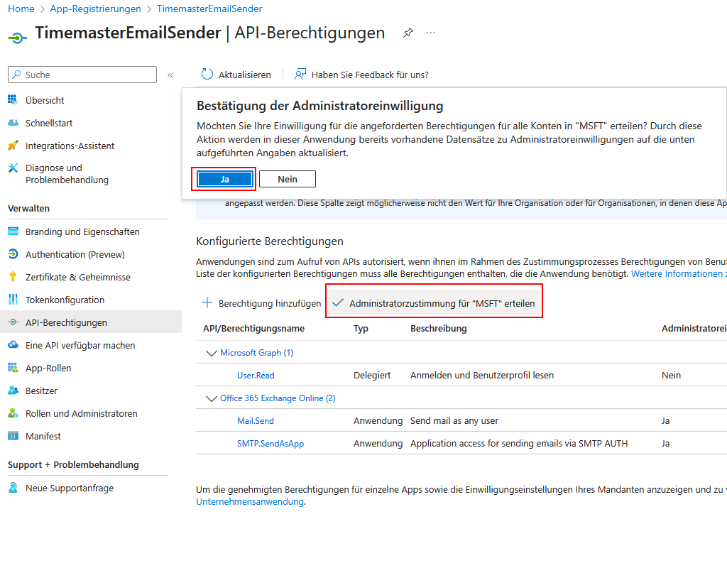 Konfiguration des Mailversands
