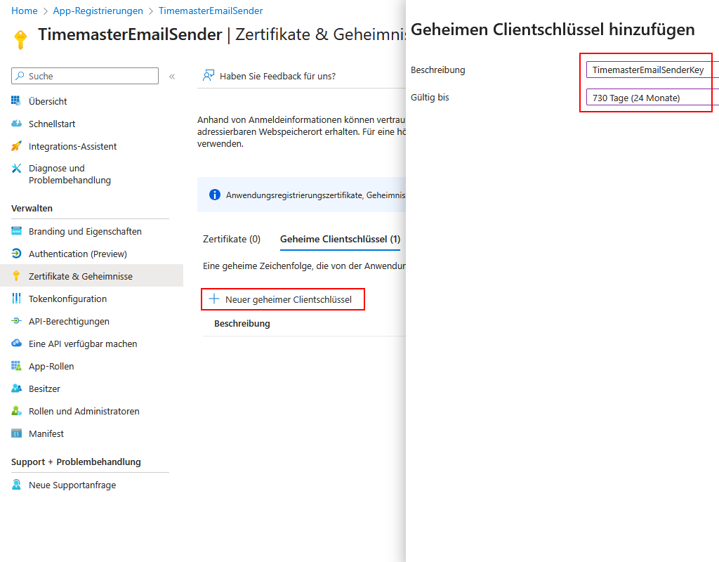 Konfiguration des Mailversands